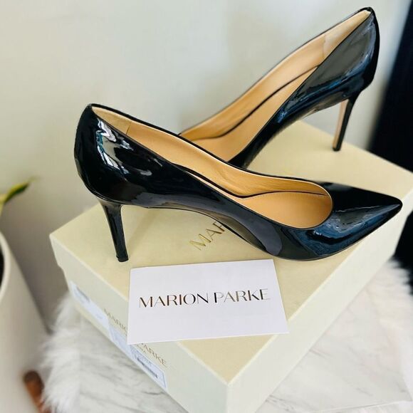 MARION PARKE Must Have Pointed Toe Patent Leather Pump Heel Black, Euro 42 NWT - Picture 10 of 17